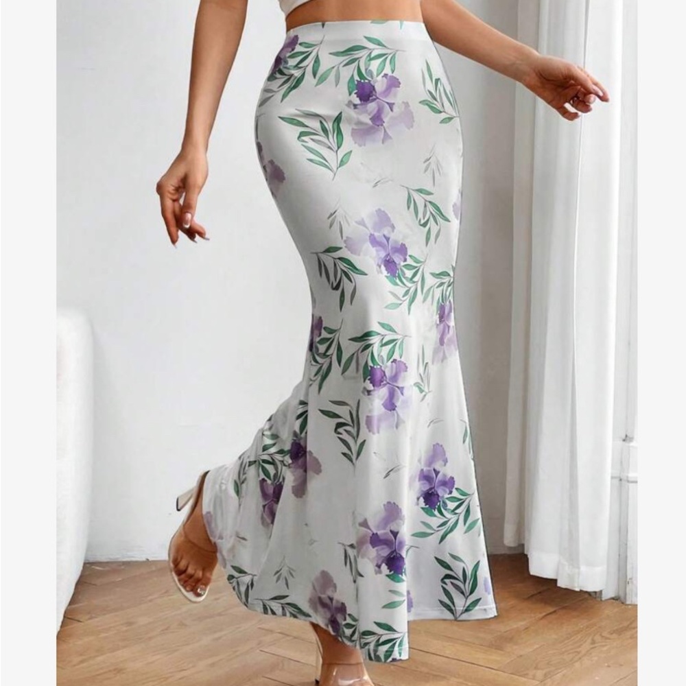 SHEIN Floral Maxi Skirt - White and Purple